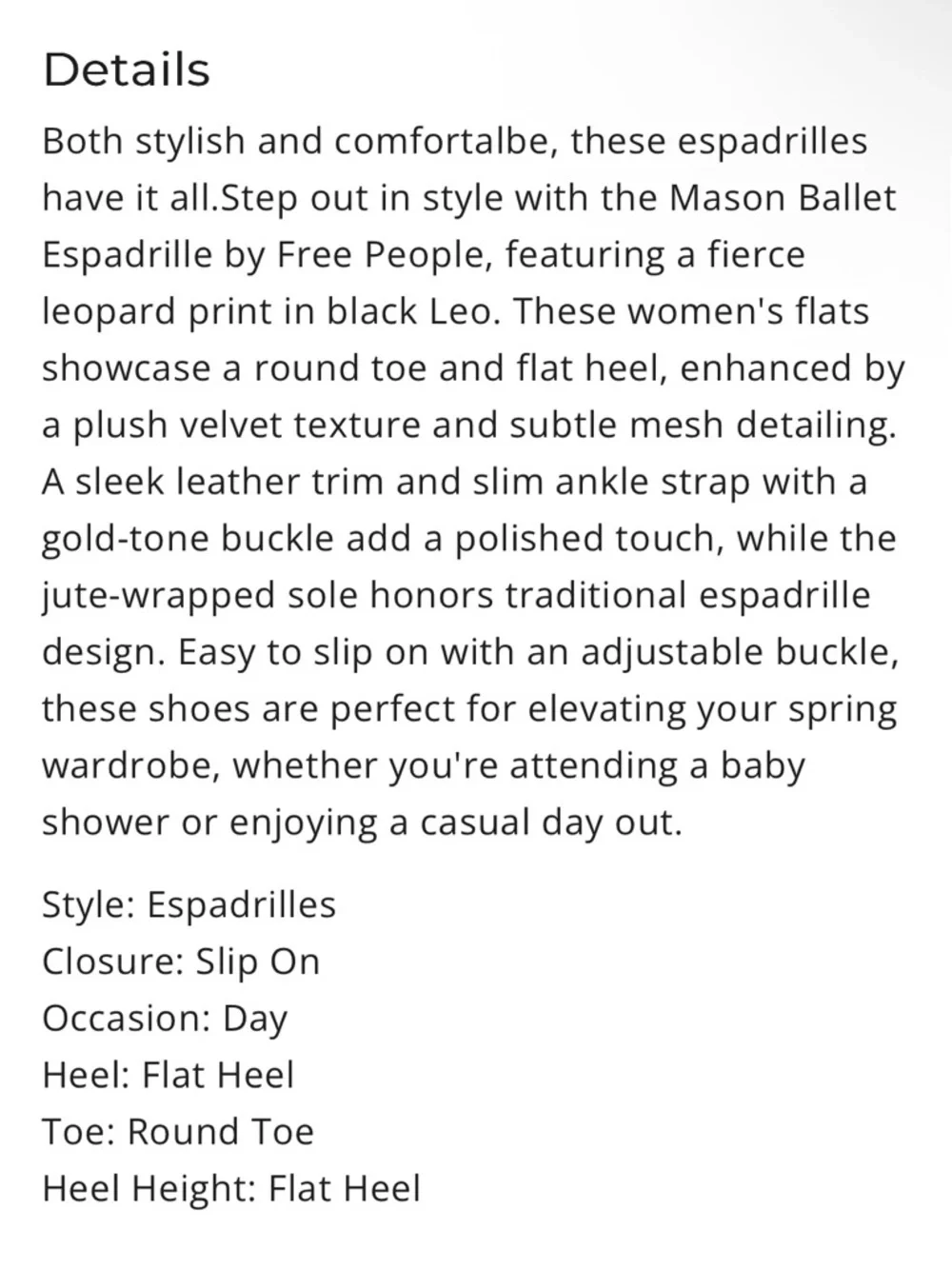 Free People Mason Ballet Espadrille in Black Leo size EU 41 or US 10 NIB